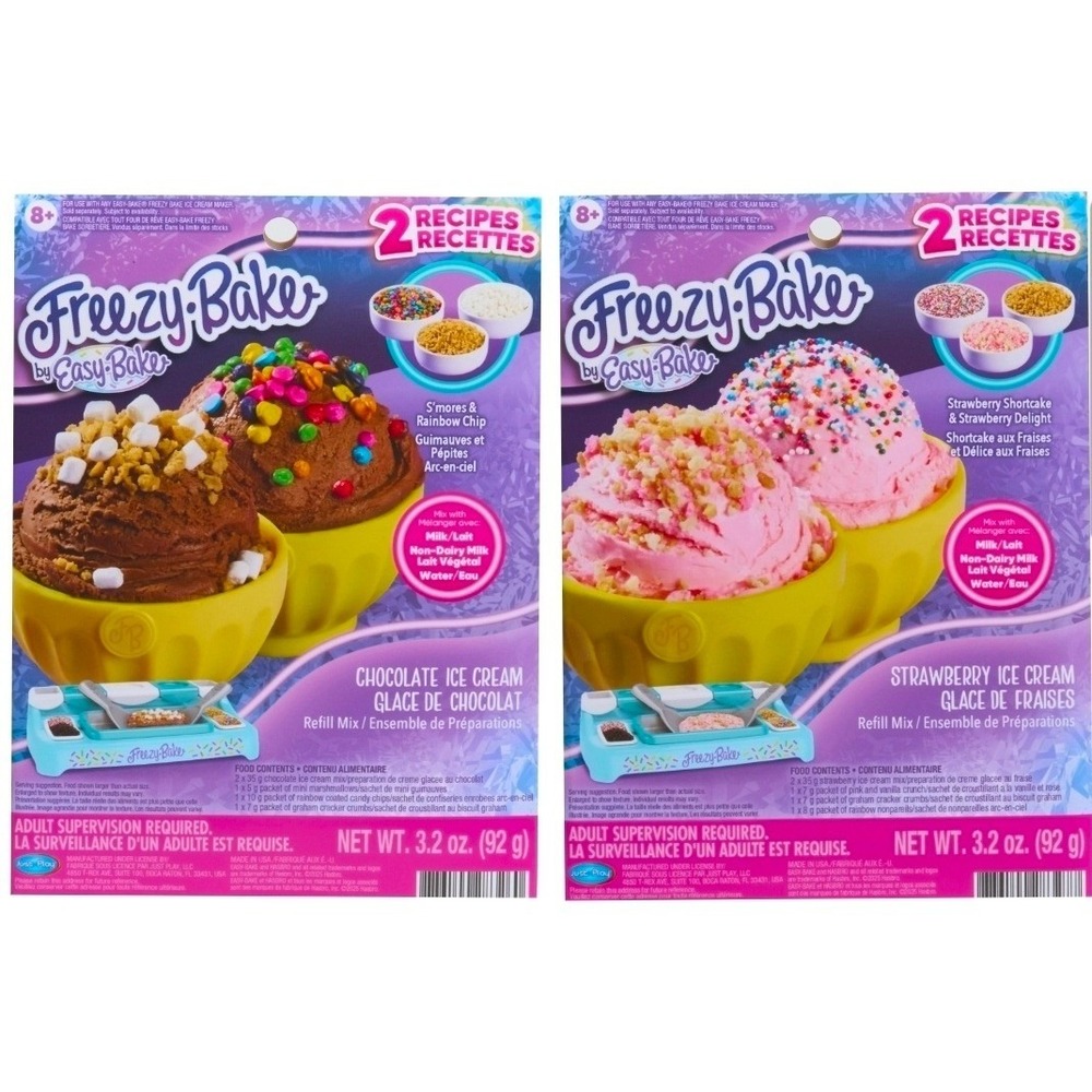 Easy Bake Freezy Ice Cream‎ Refill Mix 2 Pack Chocolate S'mores & Strawberry New